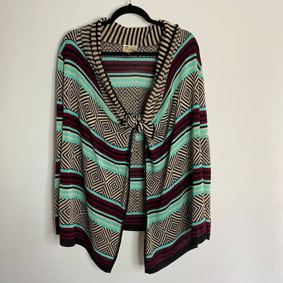 NY Say What? Knit Cardigan Open Front Retro Geometric Print Made in USA Size M - Picture 5 of 10